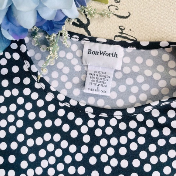 🏷️ 4/$25 Polka Dot Abstract Tie Front Boxy Crop Oversize Drop Shoulder Blouse - Picture 7 of 8